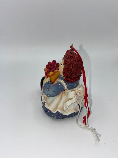 Raggedy Anne Holding Present Collectible Holiday Christmas Ornament Mint Condition