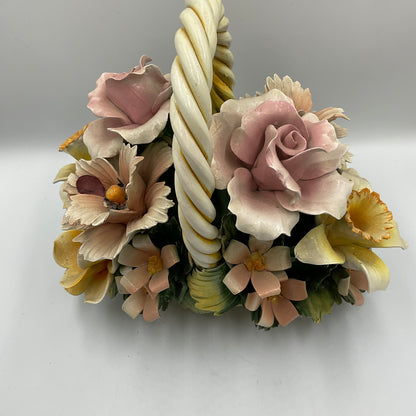 Italian Capodimonte Porcelain Flower Basket