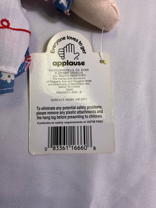 Raggedy Ann Stuffed Doll Produced by Applause Featuring the Classic Red Yarn Hair