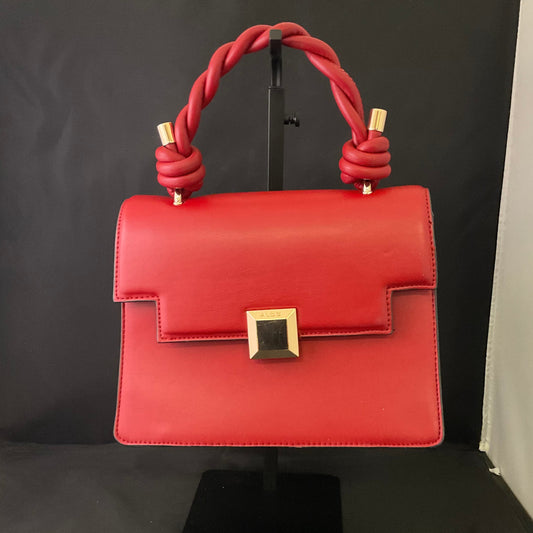 Aldo Red Top Braided Knot Handle Handbag Goldtone Hardware