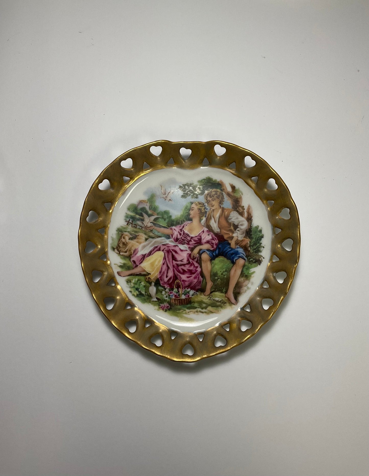 Plates 3 Set Vintage Porcelain Cabinet Plates Feature Courting Scenes Signed by Artist Francois Boucher