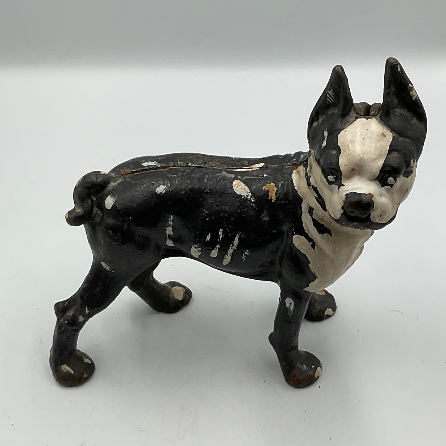 Vintage Hubley Style Cast Iron Boston Terrier Coin Piggy Bank
