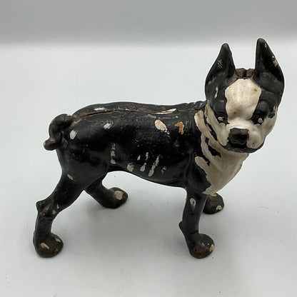 Vintage Hubley Style Cast Iron Boston Terrier Coin Piggy Bank