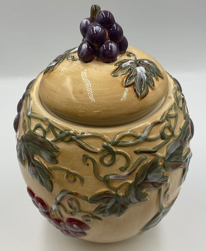 Noble Excellence Meritage Grape Vine Ceramic Covered Canister Jar