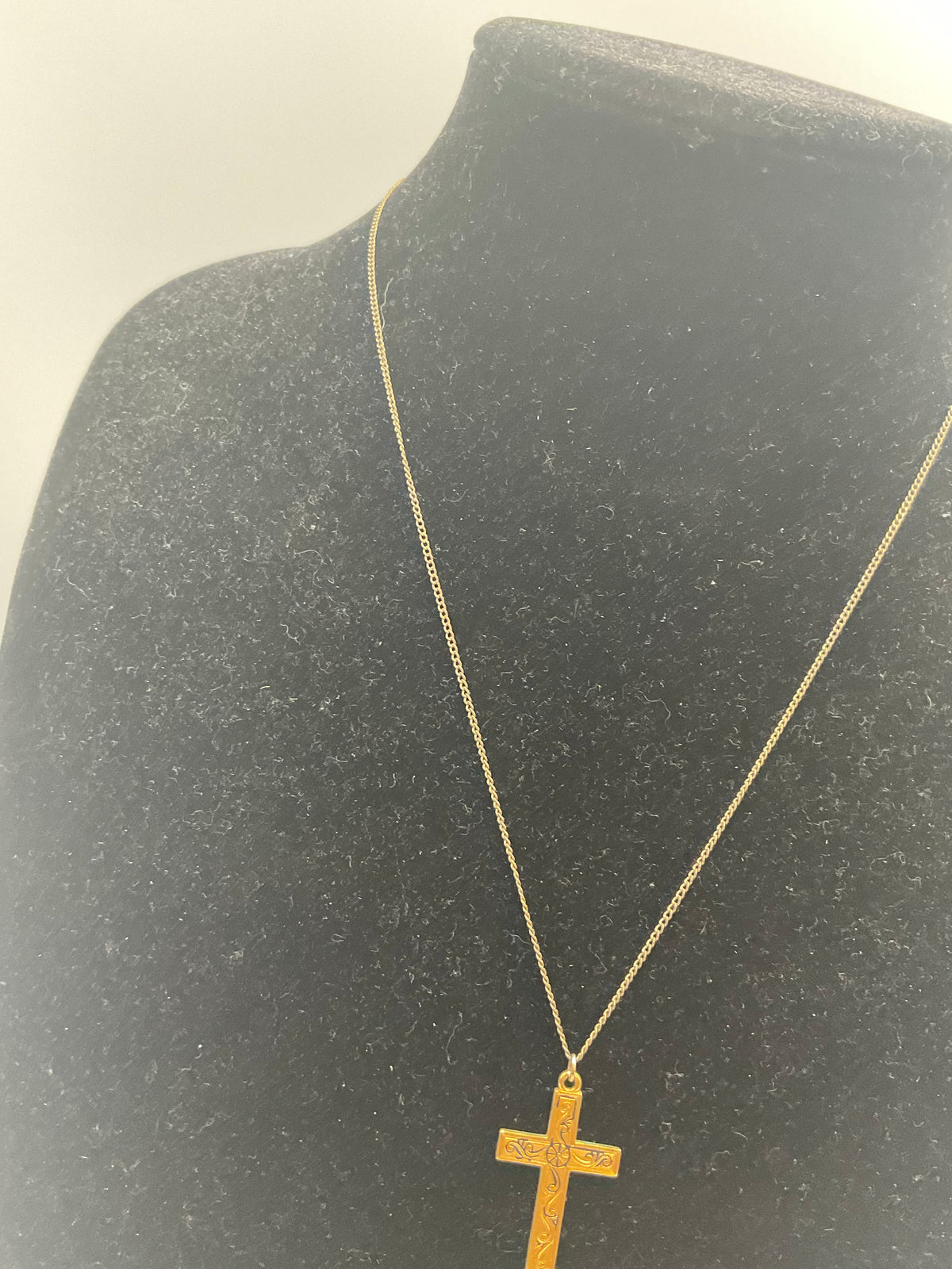 yellow gold-tone engraved Latin cross pendant necklace
