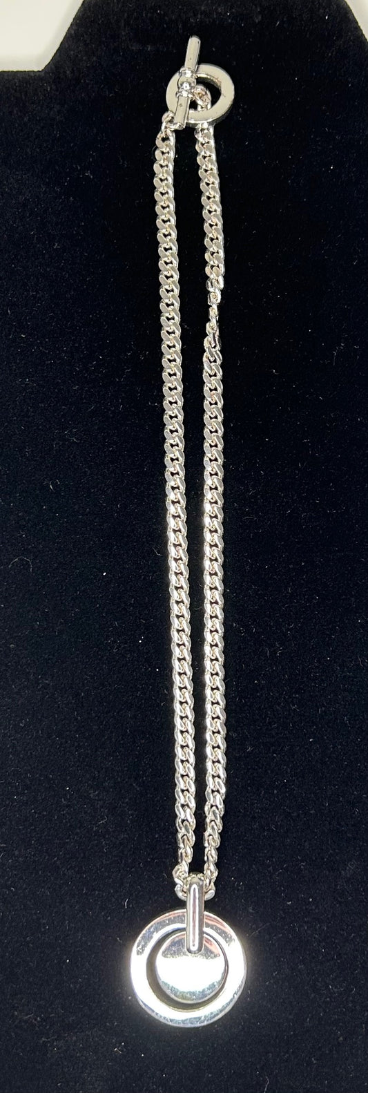 Teal and Silver Tone Circular Pendant 16" Necklace