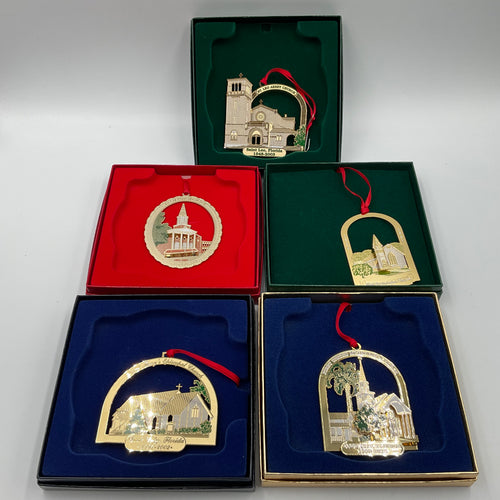 Commemorative Set Of 5 Holiday Ornaments St.Leo Abbey Church,First United Methodist Church, First Presbyterian Church Dade City, Saint Mary’s Church, And First Baptist Church