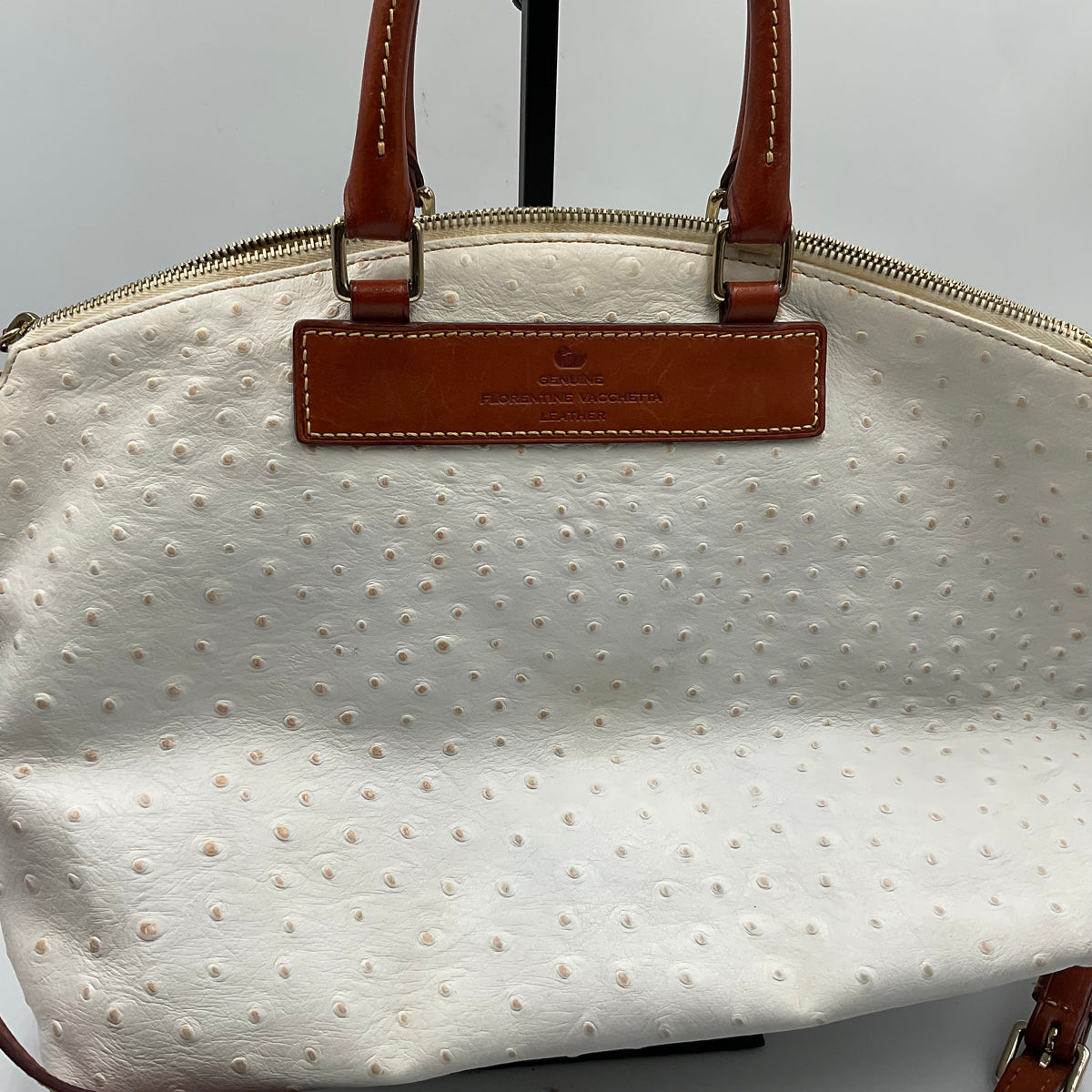 Dooney & Bourke Ostrich Collection Satchel Handbag In Color Bone And Brown