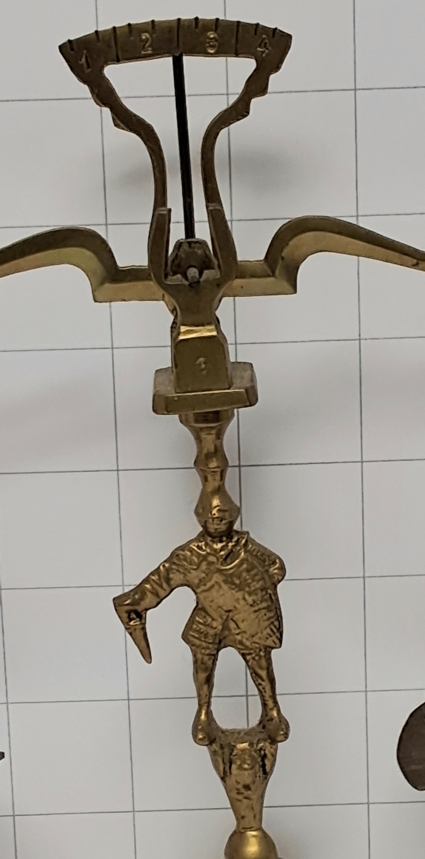 Hollywood Regency Style Vintage 1960s Brass Balance Scale Knight Figure