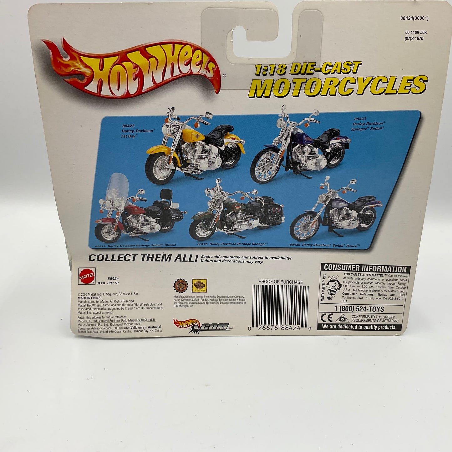 Hot Wheels Harley Davidson 1:18 Die-Cast Model Heritage Softail Classic New