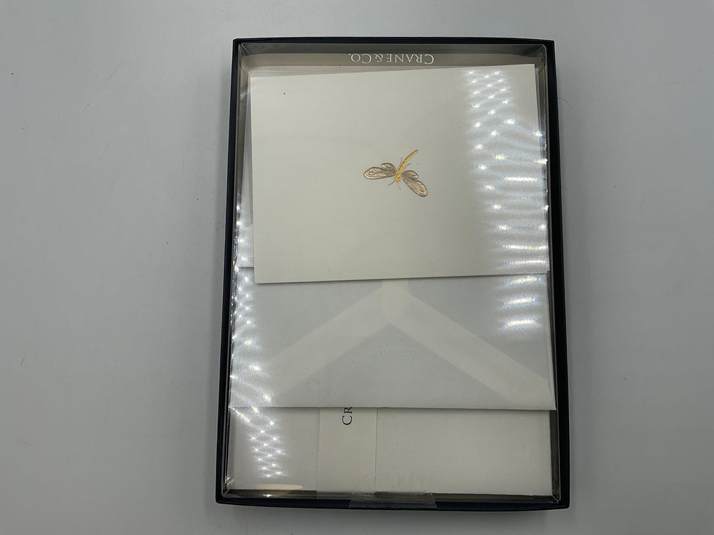 Crane & Co Dragonfly Hand Engraved Folded Notes Blue Lined Envelopes As-Is