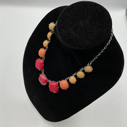 Red Yellow Orange Stone Design Chain Necklace