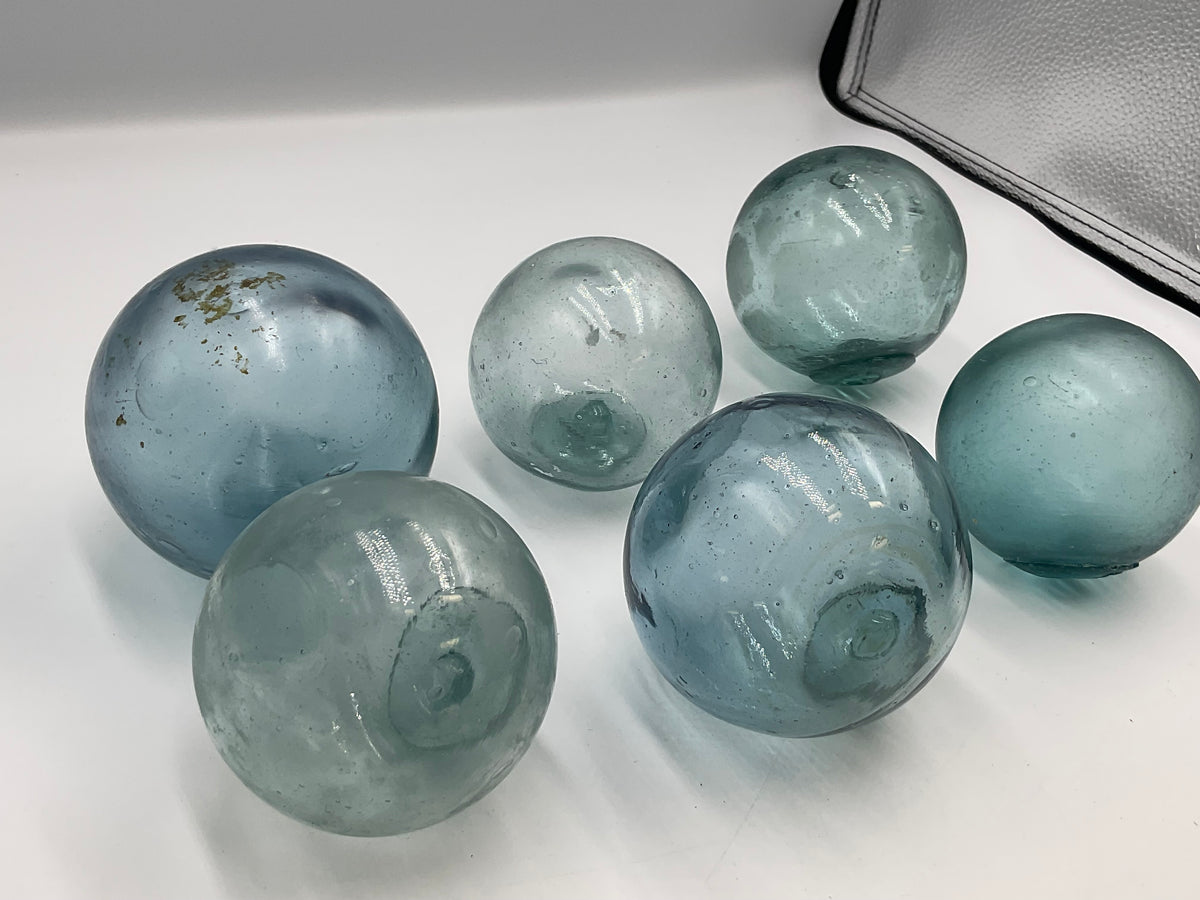 six authentic vintage Japanese Blown Glass Fishing Floats