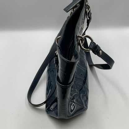 Coach Dark Teal Patent Leather Tote Silvertone Hardware Accents