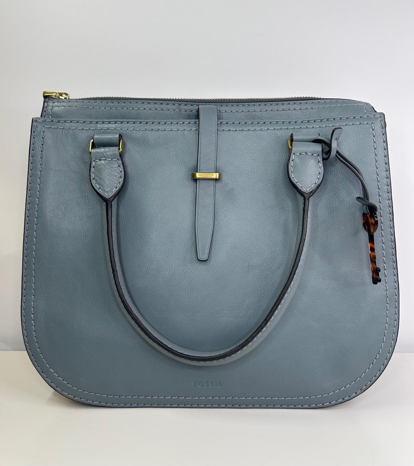 Fossil Ryder Horizon Blue Leather Satchel Handbag with Shoulder Strap