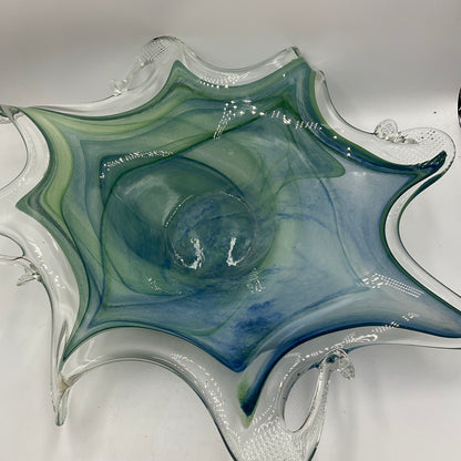 Murano Art Glass Bowl Blue with Green Swirls