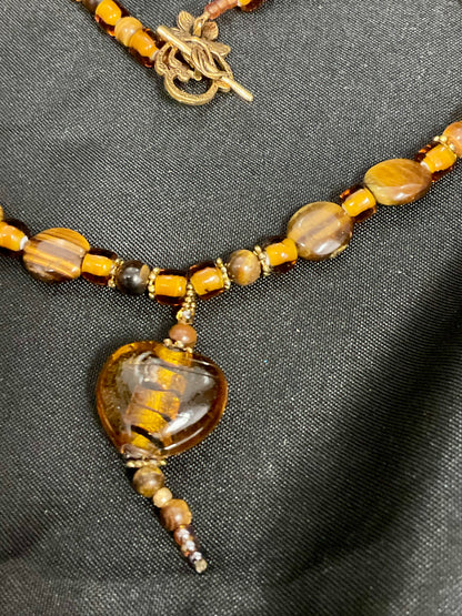 Amber beaded necklace with Amber heart Pendant