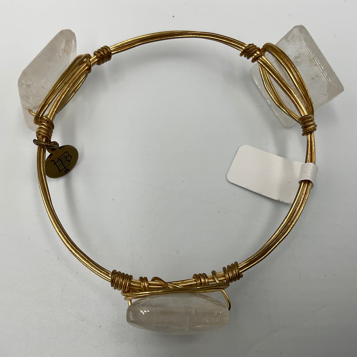 Bourbon and Bow ties Bangle Bracelet Gold Tone Wire Wrap Clear Crystal Beads