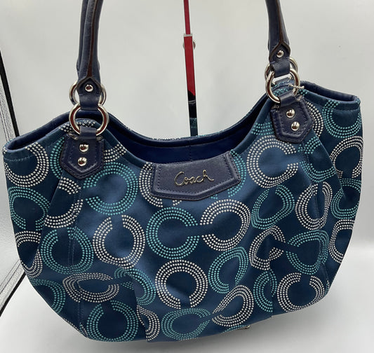 Coach Ashley Dotted Hobo Bag White Blue Teal