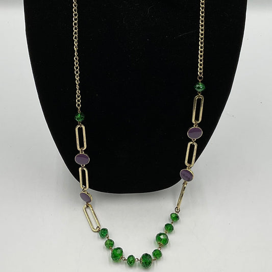Emerald Green and Amythyst Color Goldtone Necklace Fashion Jewelry