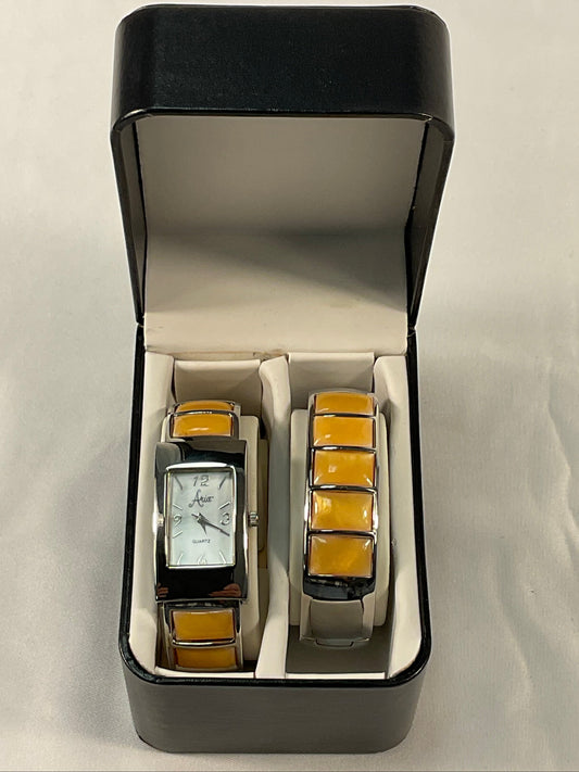 Aria Rose Quartz Bracelet Style Watch with Matching Bangle Bracelet in Original Box