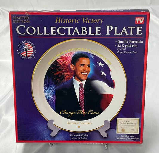 Barack Obama Historic Victory Vintage 2008 Limited Edition Collectors Gold Rim Porcelain Plate 2