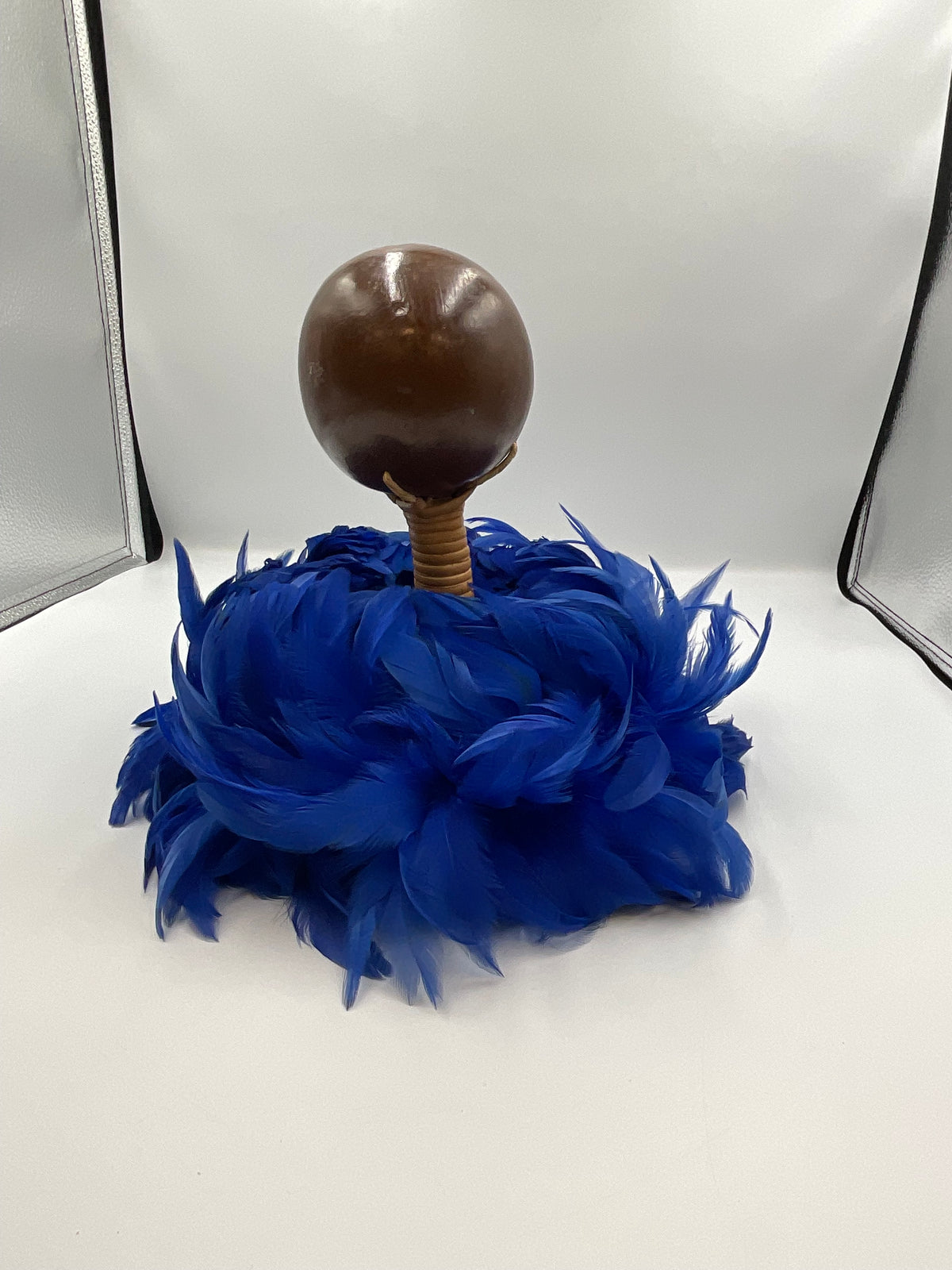 Vintage Hawaiian ʻUlīʻulī Feathered Coconut Rattle