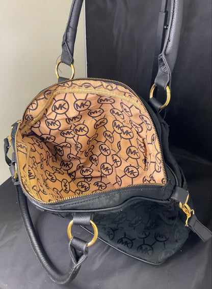 Michael Kors Jet Set Black Monogram Satchel Goldtone Hardware
