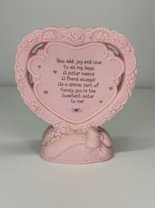 Precious Moments Vintage 1995 For My Sister Heart Shaped Plaque Girl Smelling Flower