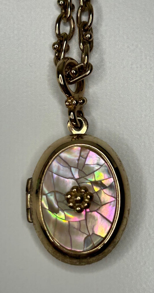 Lauren Conrad Mother of Pearl Mosaic Locket Necklace 19"