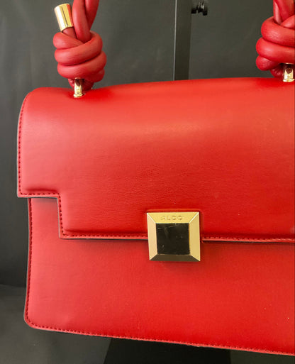 Aldo Red Top Braided Knot Handle Handbag Goldtone Hardware