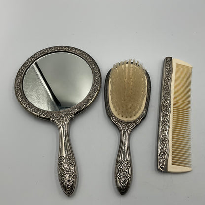 Vintage 3 Piece Vanity Set With Brush ,Comb , And Mirror