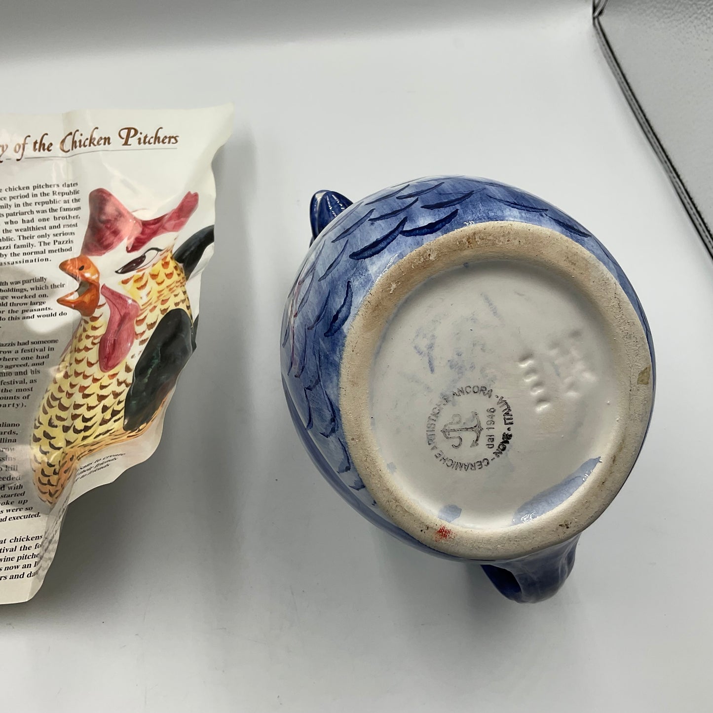Vintage Blue And White Ceramic Chicken Pitcher