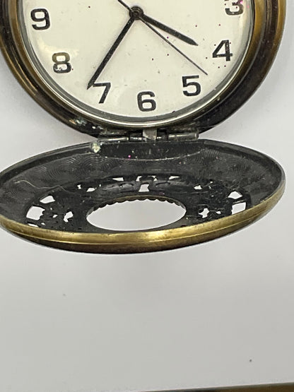 Demi Bronze Tone Quartz Pocket Watch Chain Vintage New Battery Working Condition