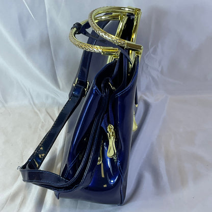 Royal Blue Patent Leather Style Goldtone Accent Zipper Tote Handbag