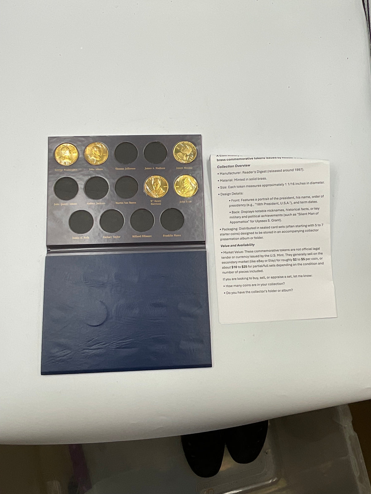 1997 Readers Digest Commemorative Brass Coin Collection US Presidents Incomplete