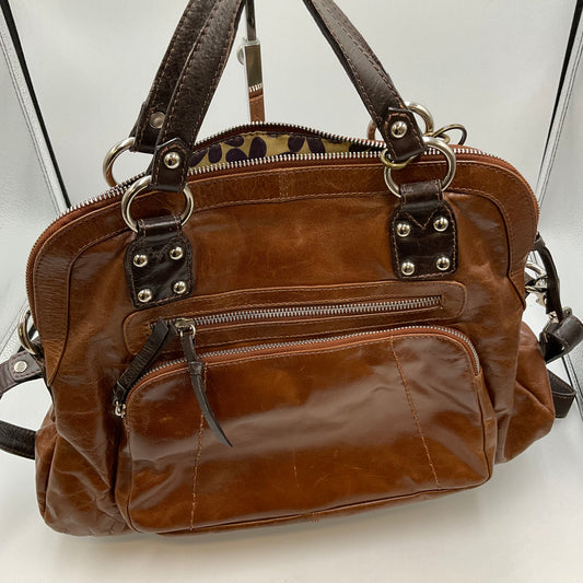 Nina Bossi Brown Leather Purse with purple flower pattern inside