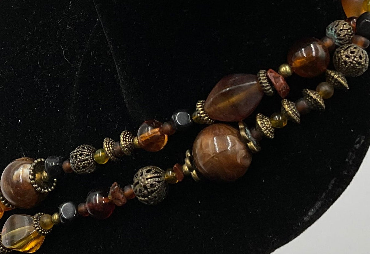 Ball Bead Design Amber Earthtone Necklace Fashion Jewelry