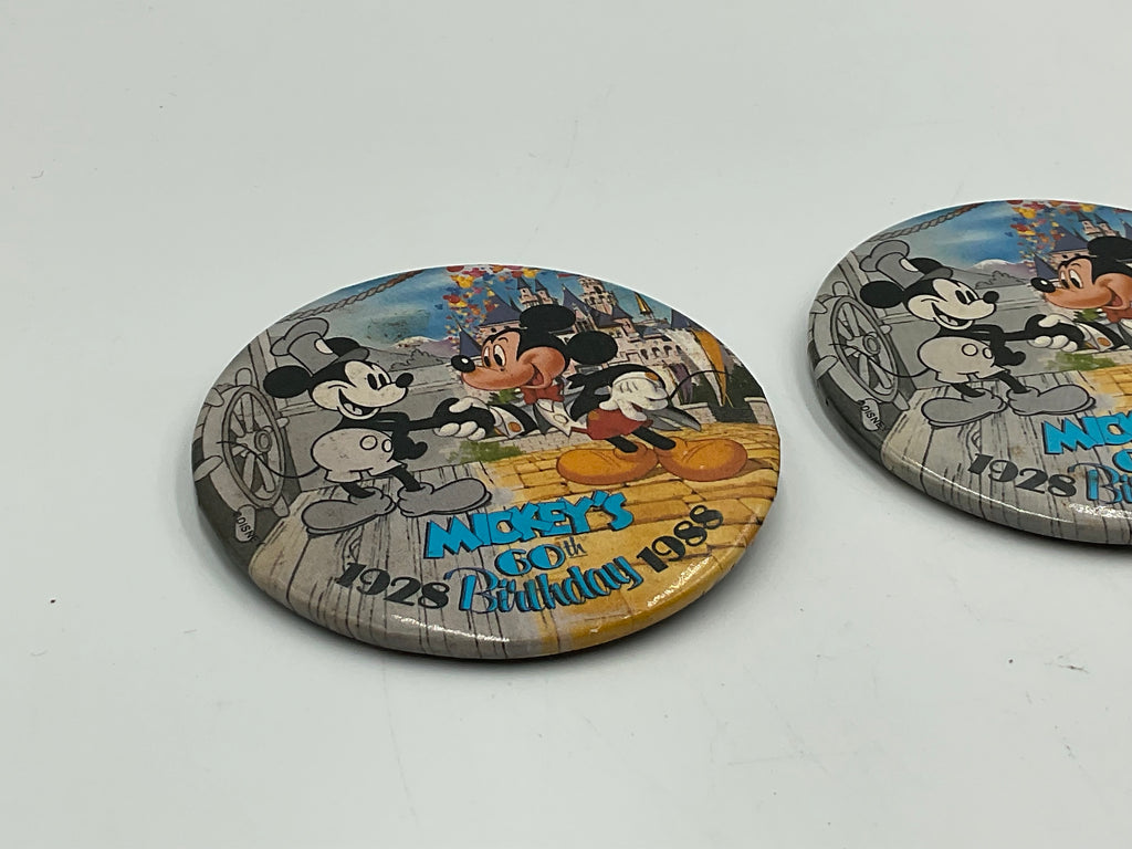 Vintage Pin-Backs Mickey's 60th Birthday Disneyland Buttons 1988  Lot of 2