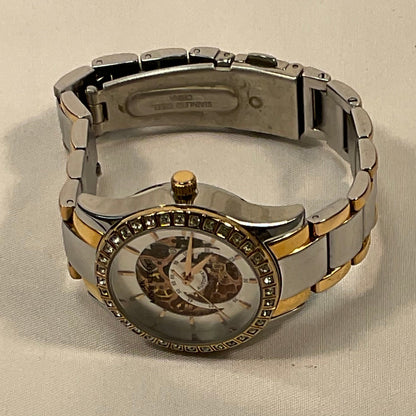 Anne Klein Jeweled Two-Tone Skeleton Casing Stainless Steel Automatic Women's Watch Pre-Owned New Battery Working Condition