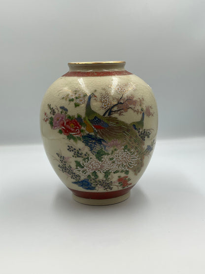 Japanese Satsuma-style porcelain peacock ovoid vase