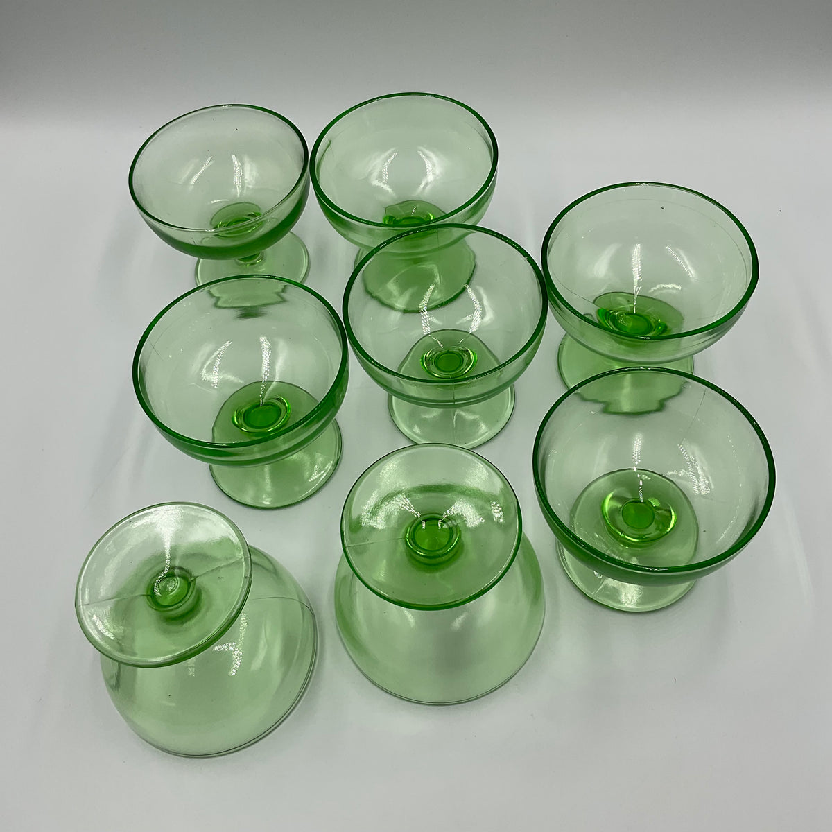 Green Depression Glass Sherbet Cups Set of 8 Unmarked Uranium?