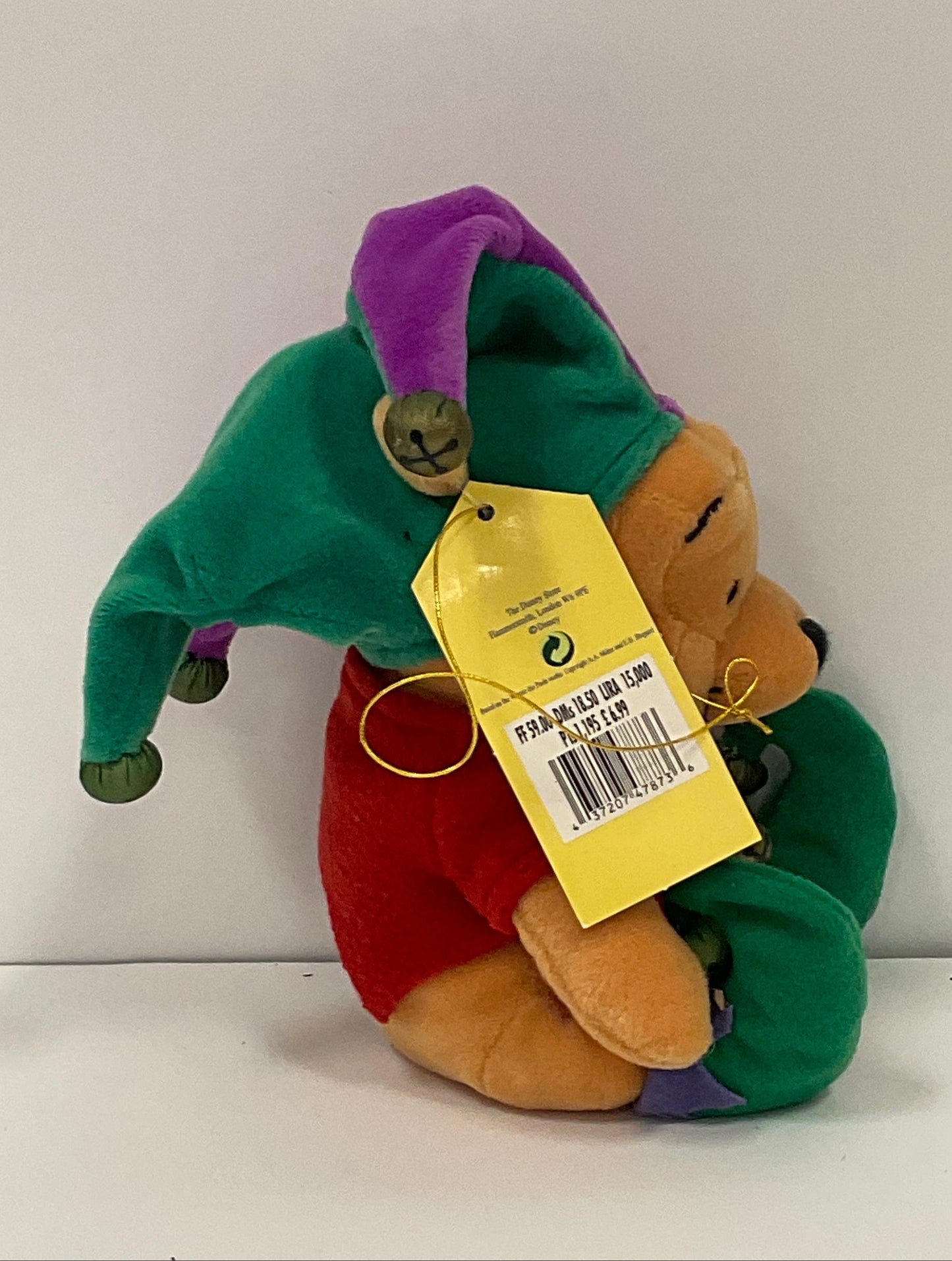 My First Christmas Winnie the Pooh Bear & Friends Vintage Mini Beanbag Beanie Plush Elf Jester Disney Collectible