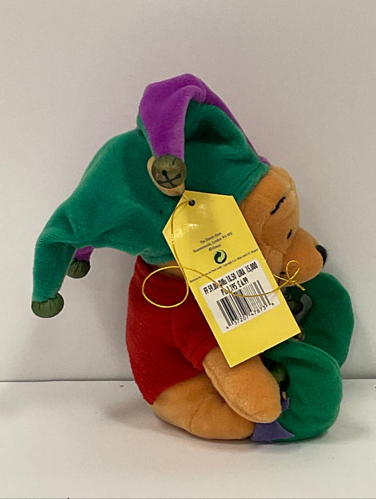 My First Christmas Winnie the Pooh Bear & Friends Vintage Mini Beanbag Beanie Plush Elf Jester Disney Collectible