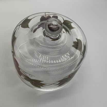 Vintage Hand Painted Glass Cheese Dome Cloche Grape Vine Fruit Design