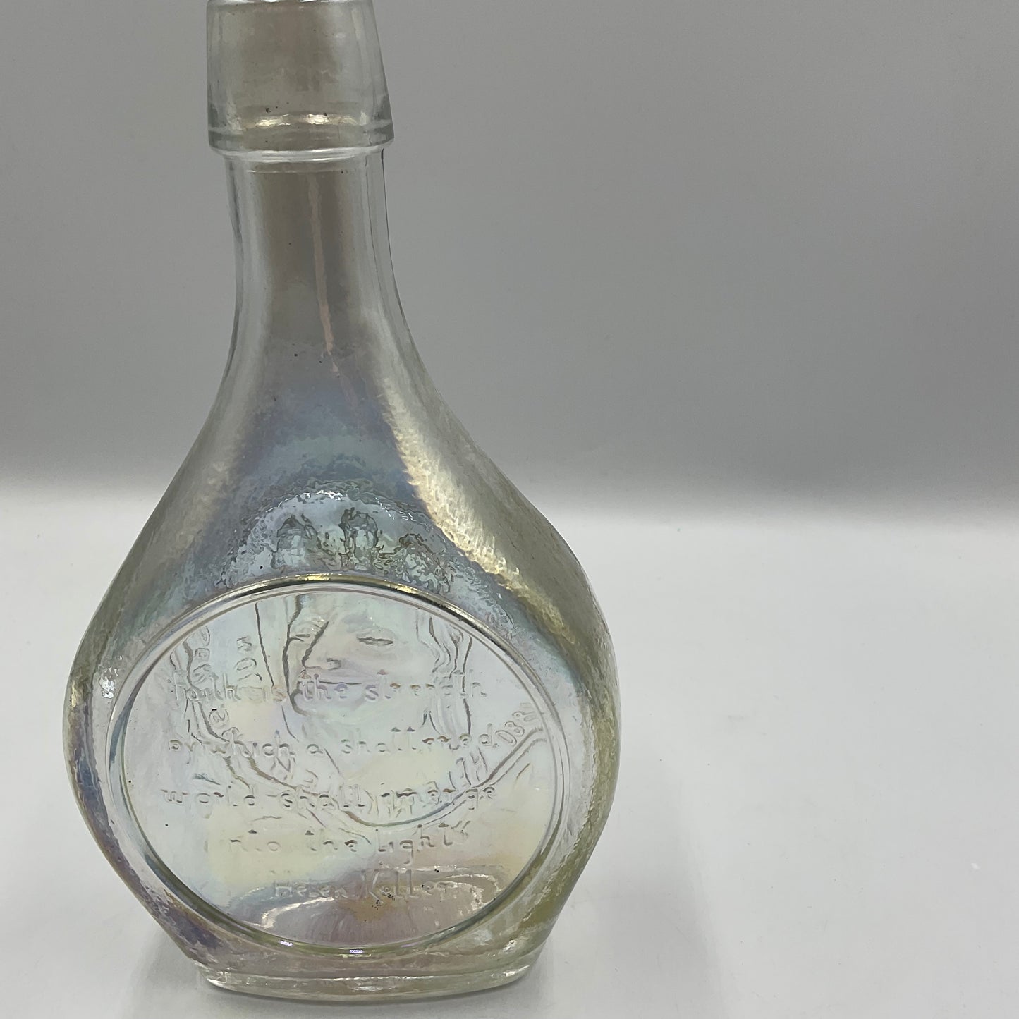 Vintage Wheaton Helen Keller Iridescent Carnival Glass Bottle