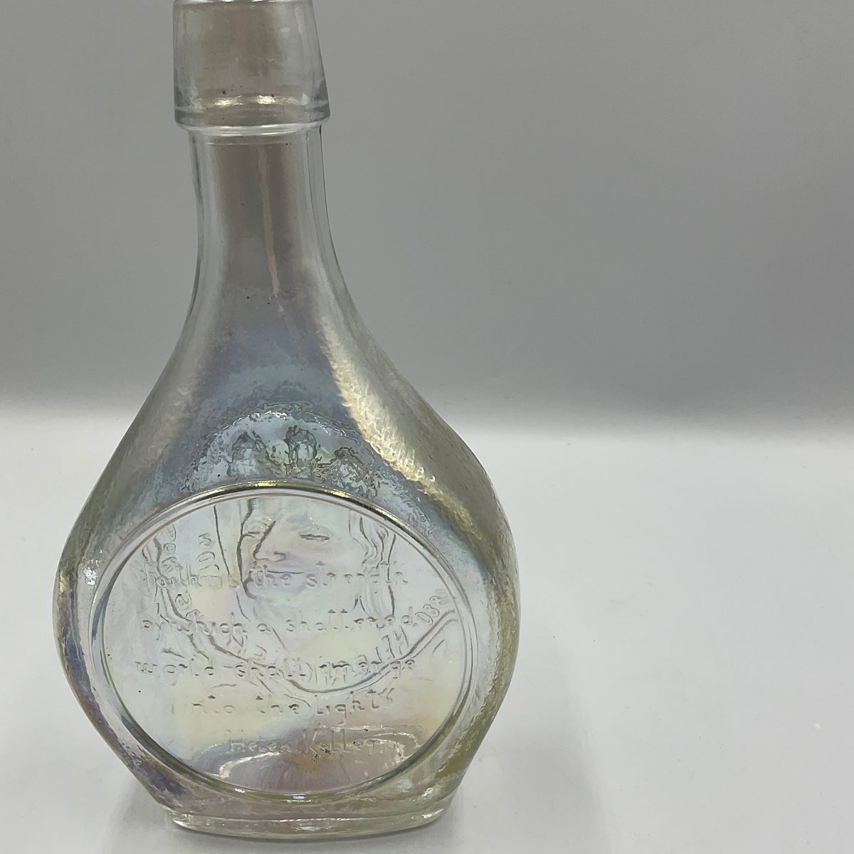 Vintage Wheaton Helen Keller Iridescent Carnival Glass Bottle