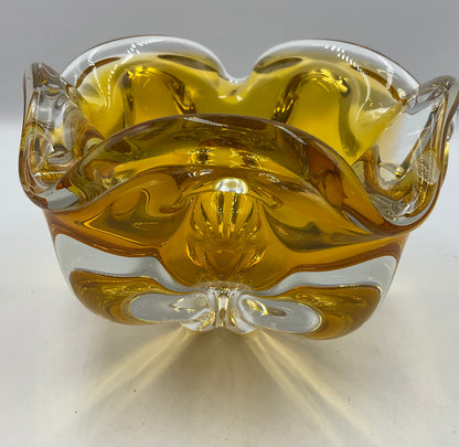 Josef Hospodka Vintage 1960s MCM Czech Sommerso Amber Art Glass