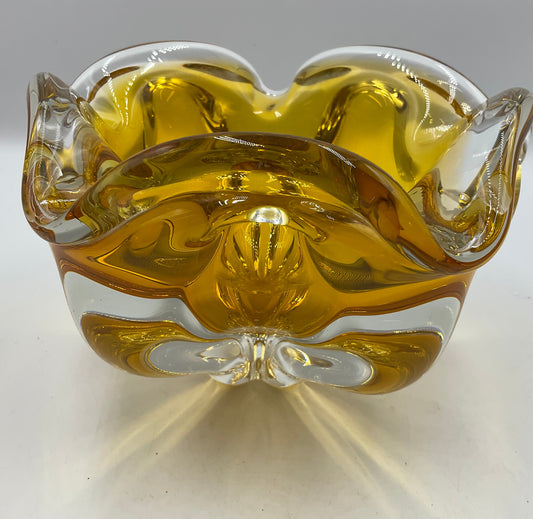 Josef Hospodka Vintage 1960s MCM Czech Sommerso Amber Art Glass