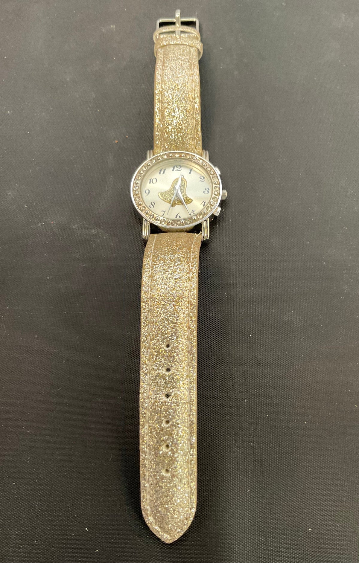 Glam &amp; Glow Holiday Bell Glitter Band Women's Wristwatch Working New Battery in Original Box